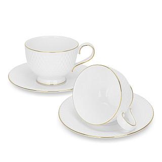 Kafijas tasīšu komplekts NOEMI 200 ml x 2 gab. ar apakštasītēm (kaula porcelāns)