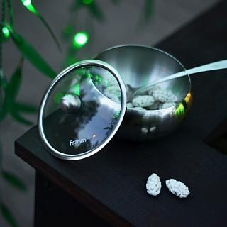 Cukurtrauks ar vāku un karotīti 560 ml (nerūsējošais tērauds)