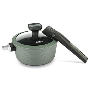 Katliņš ar garo rokturi BRILLIANT 16x7,5 cm/1300 ml ar noņemamu rokturi un stikla vāku (alumīnij)